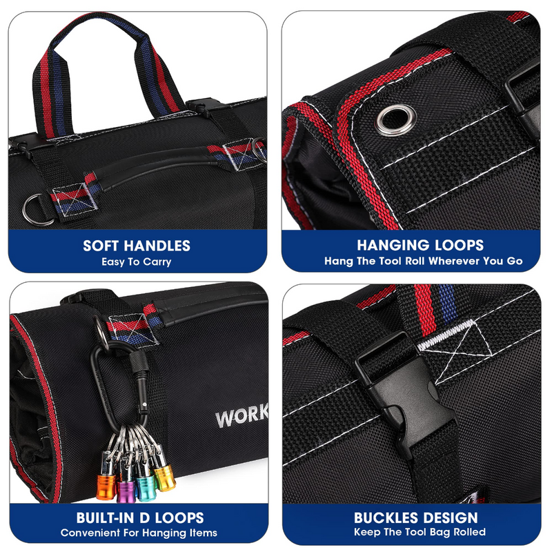 WORKPRO Heavy Duty Tool Roll Up Bag Organizer with 6 Pockets and Detachable Tool Pouches
