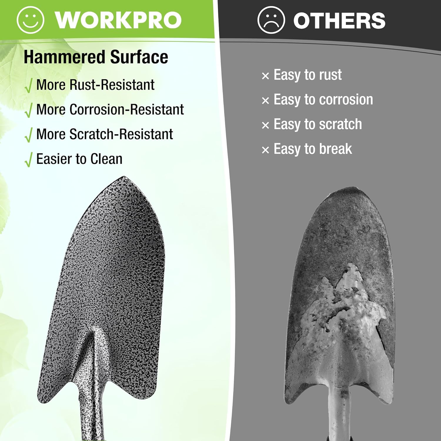 Hammered textured metal garden tool head for rust-resistant gardening