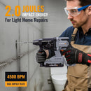 WORKPROX 20V Cordless Rotary Hammer Drill, 7/8" SDS-Plus, 2.0J Hammer Drill for Concrete with 4 Functions, Brushless Motor, 4.0Ah Battery & LED Light, Lightweight SDS Hammer Drill for Home Use