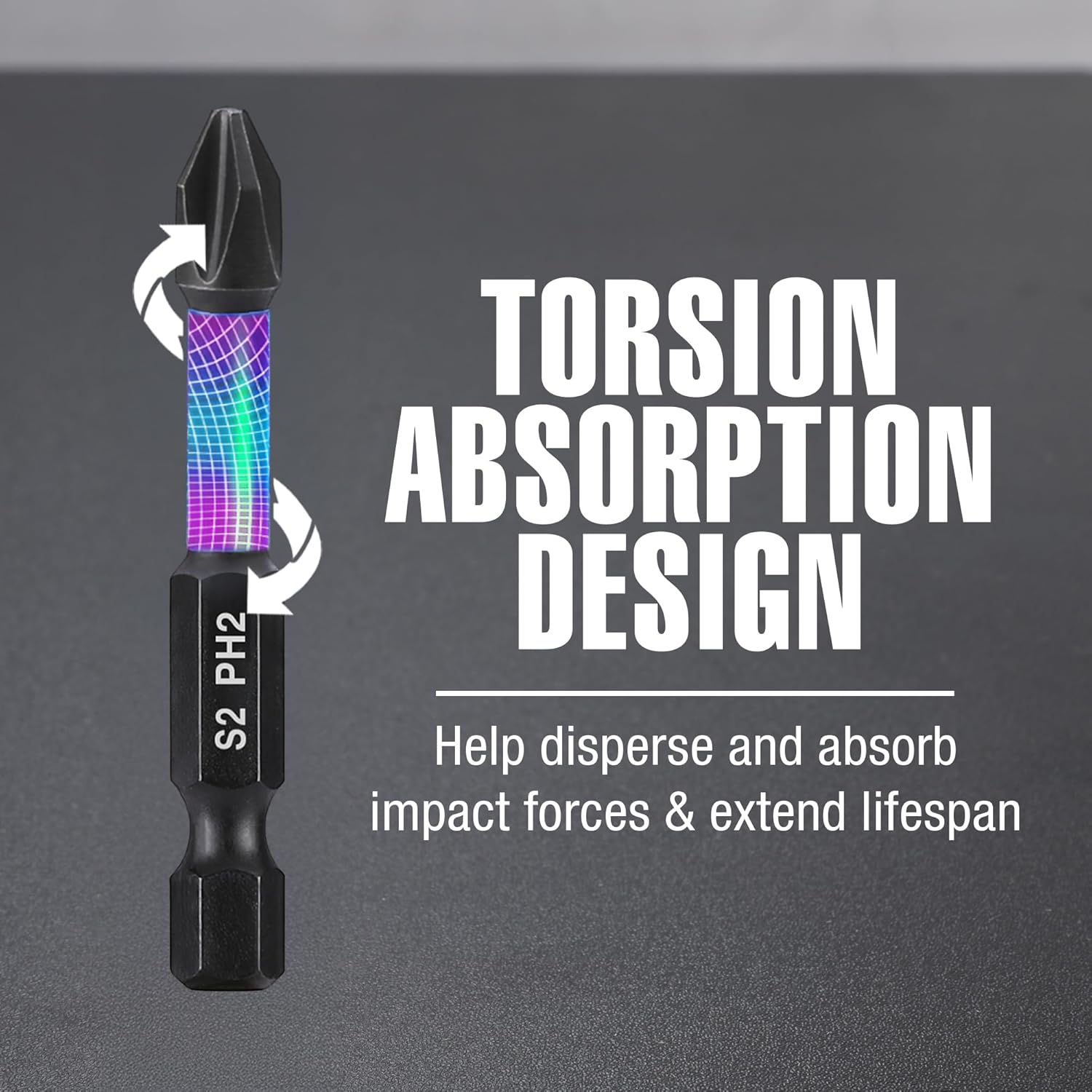 WORKPRO PH2 Phillips impact bit with black tip and blue shaft, torsion absorption design