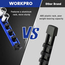WORKPRO Magnetic Socket Organizer, 1/2-Inch Drive Aluminum Alloy Socket Rail, Heavy Duty Socket Holder, Socket Rack Kit 1/2-Inch x 10 Clips (Blue)