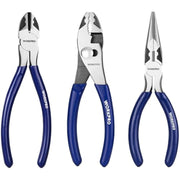 WORKPRO 3-piece pliers set: needle nose, slip joint, and diagonal pliers, blue handles