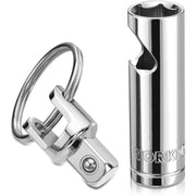 Chrome socket bottle opener with key ring, 6-point drive socket detail