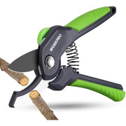 WORKPRO anvil pruning shear close-up with spring-loaded mechanism and green grip handle