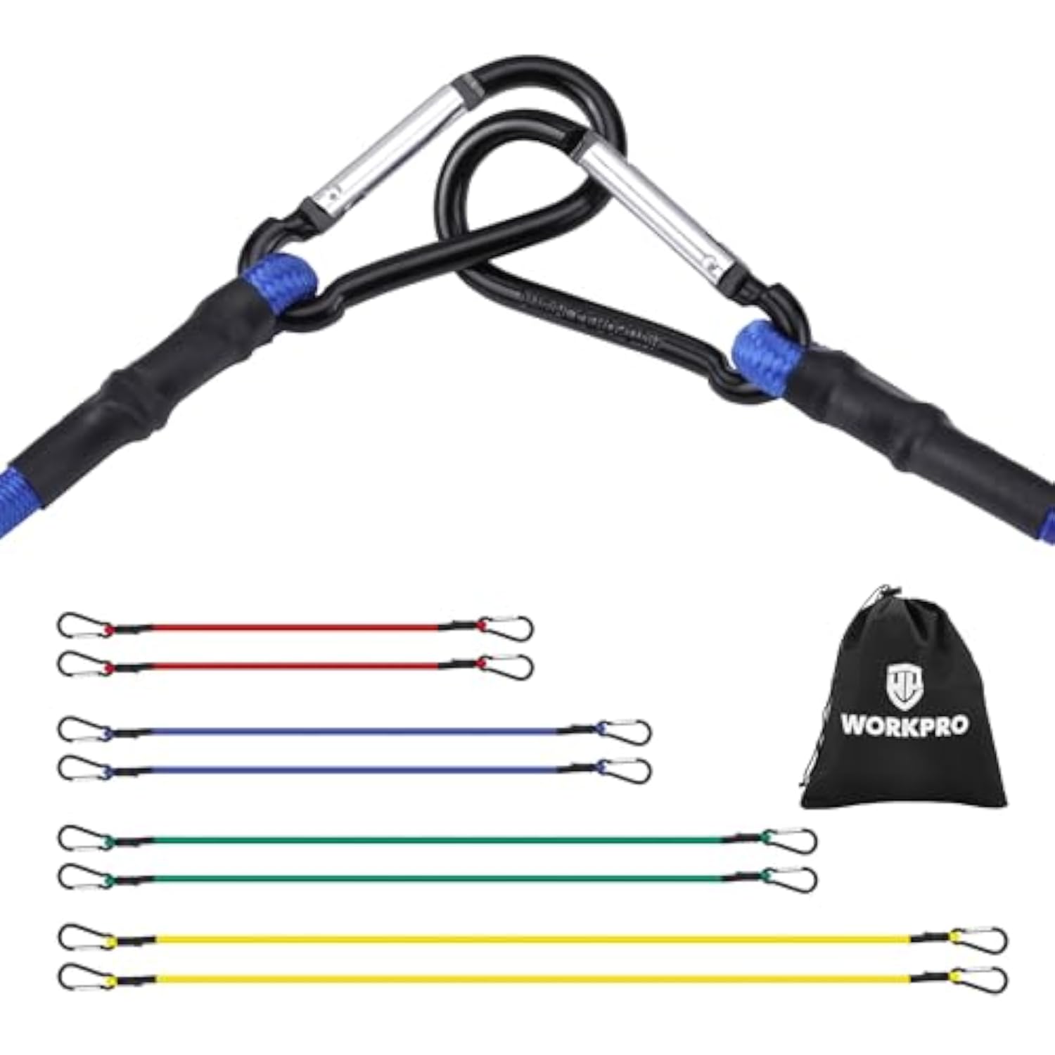 WORKPRO Bungee Cords Heavy Duty Outdoor - 8 PCS Bungee Cords with Hooks in a Storage Bag Includes 18