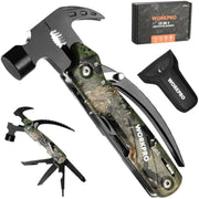 WORKPRO 12-in-1 multitool with mini hammer, camouflage handle, pouch and product box