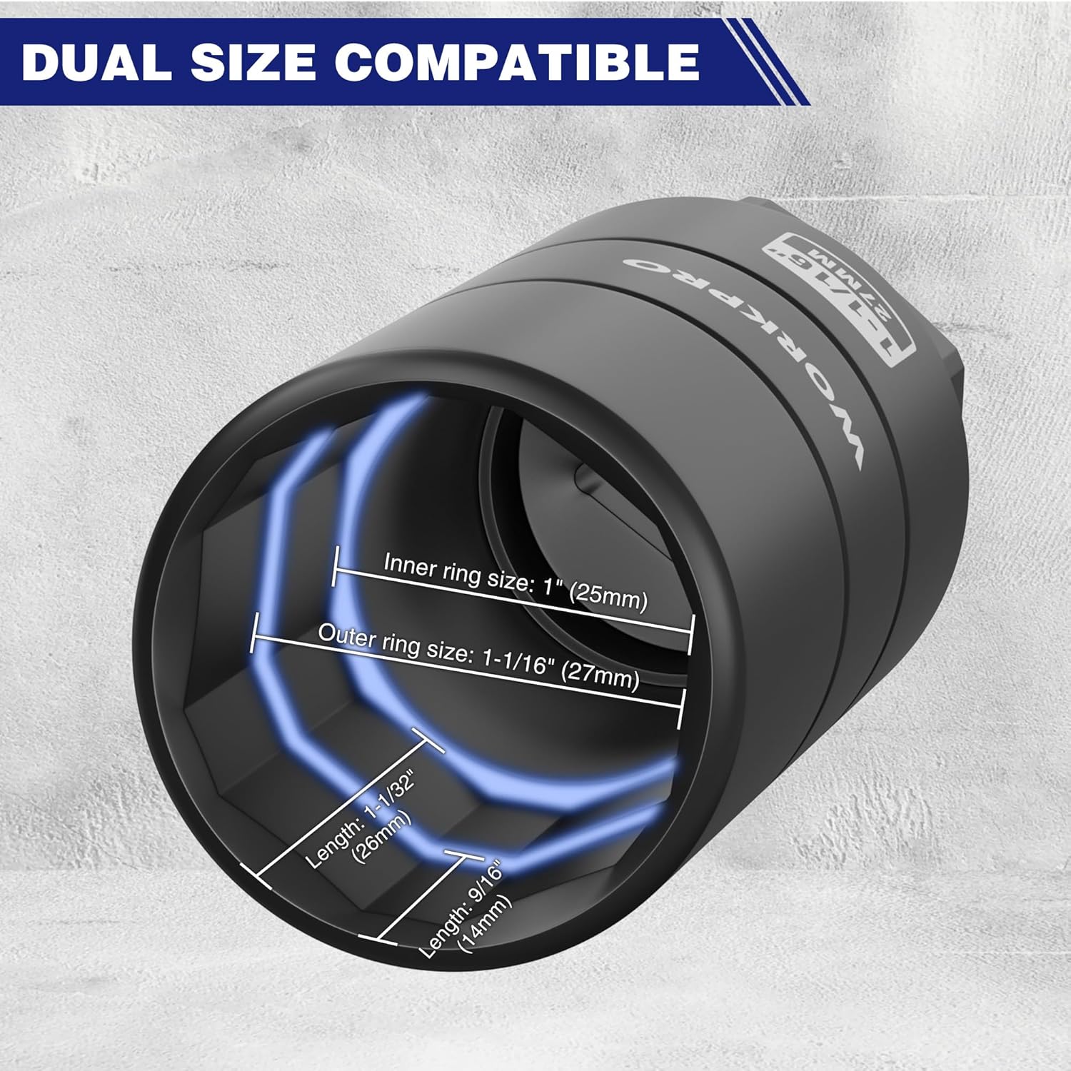 Black dual-size oil pressure switch socket end with inner and outer ring openings