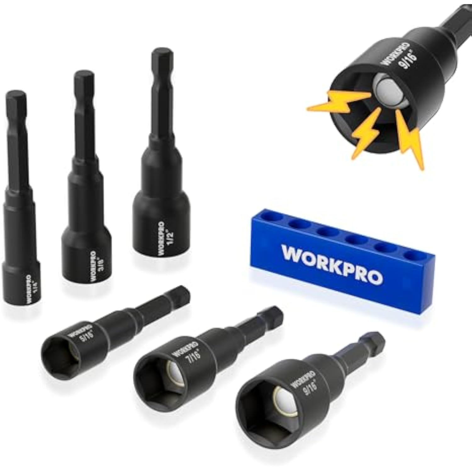 Set of black fastening components for knee pad straps, with a blue storage block.