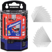 100-pack utility knife razor blades with clear plastic dispenser and neatly stacked blades