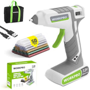 Cordless hot glue gun kit with 50 multicolor glue sticks, USB-C cord, and box