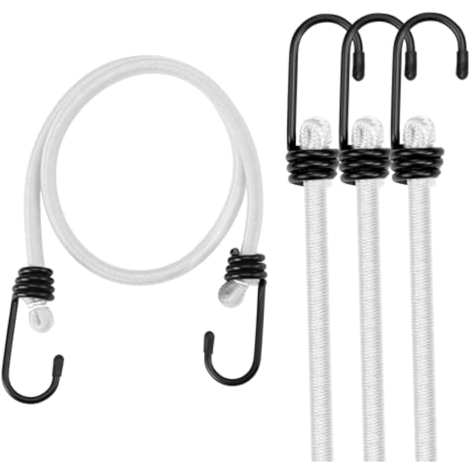 WORKPRO 24 Inch Bungee Cord with Hooks, 4 Pack Superior Rubber Heavy Duty Straps Strong Elastic Rope for Outdoor Tent, Luggage Rack, Camping, Cargo, RV, Bike, Transporting, Storage, White