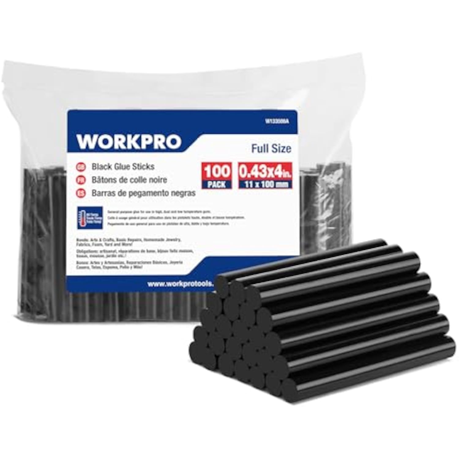 WORKPRO black full-size hot glue sticks 100-pack bag with bundled sticks