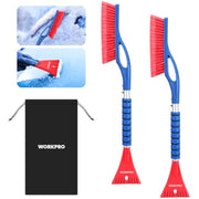 2-in-1 snow brush and ice scraper with storage bag, red scraper blade and blue brush