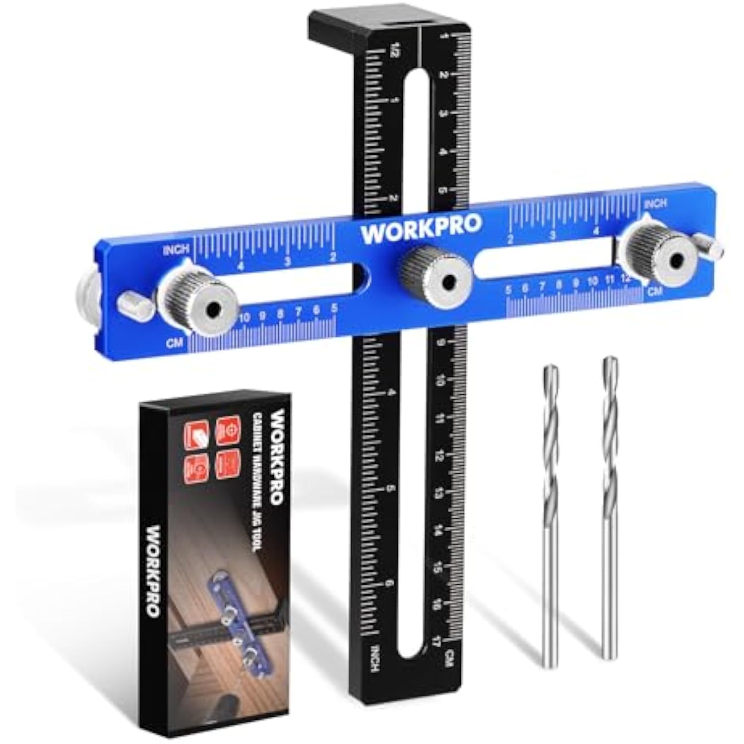 WORKPRO Cabinet Hardware Jig, Aluminum Alloy Cabinet Handle Jig with 4mm Drill Guide, Adjustable Cabinet Handle Template for Handles/Pull/Knobs on Drawers & Cabinets