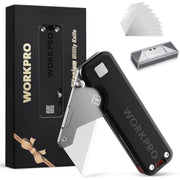 Aluminum-handled titanium utility knife with fold-out blade, plus spare blade pack