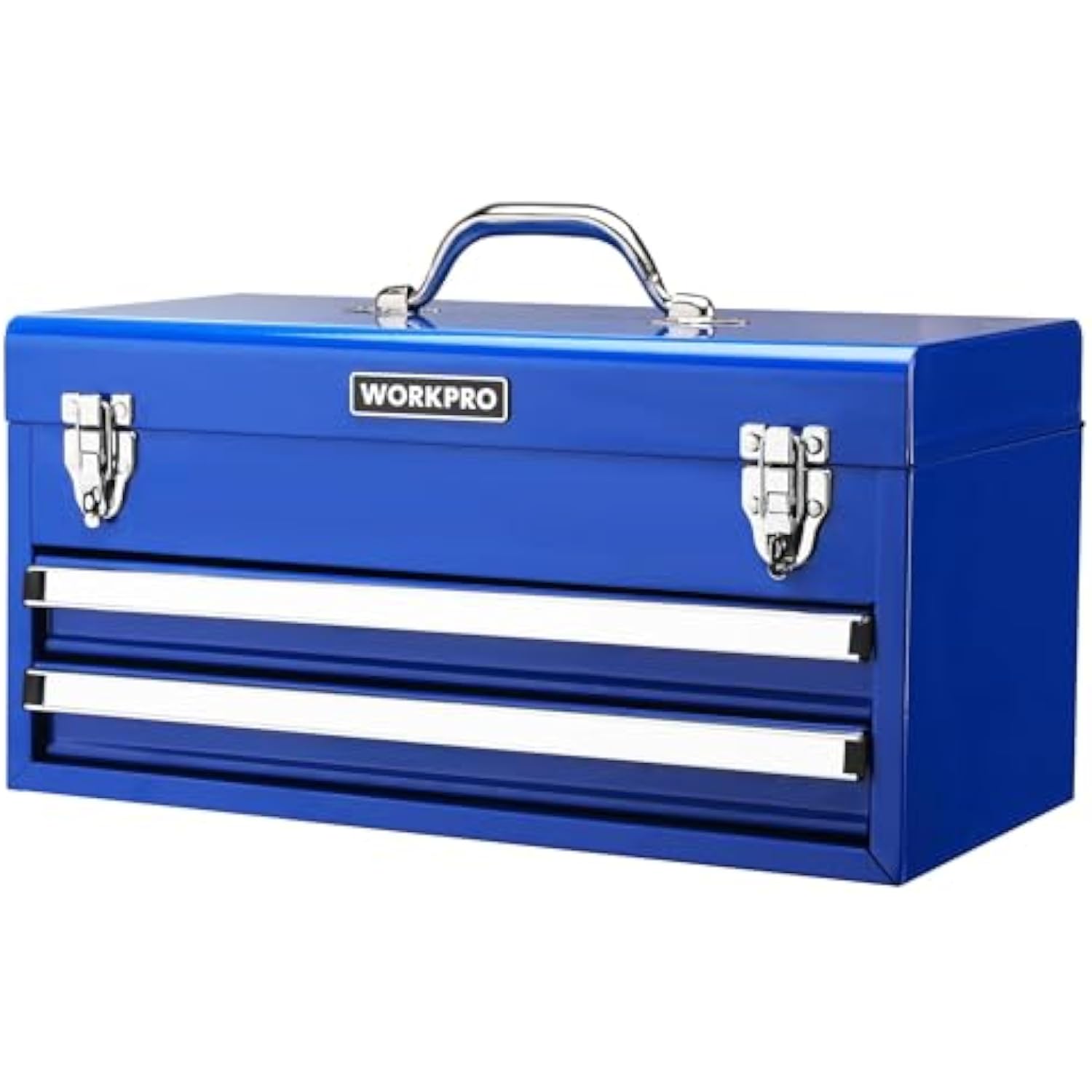 WORKPRO 18 Inch Portable Metal Tool Box with 2 Drawers and 1 Top Storage, Metal Latch and Liner, 100 LBS Load Capacity (Totally)