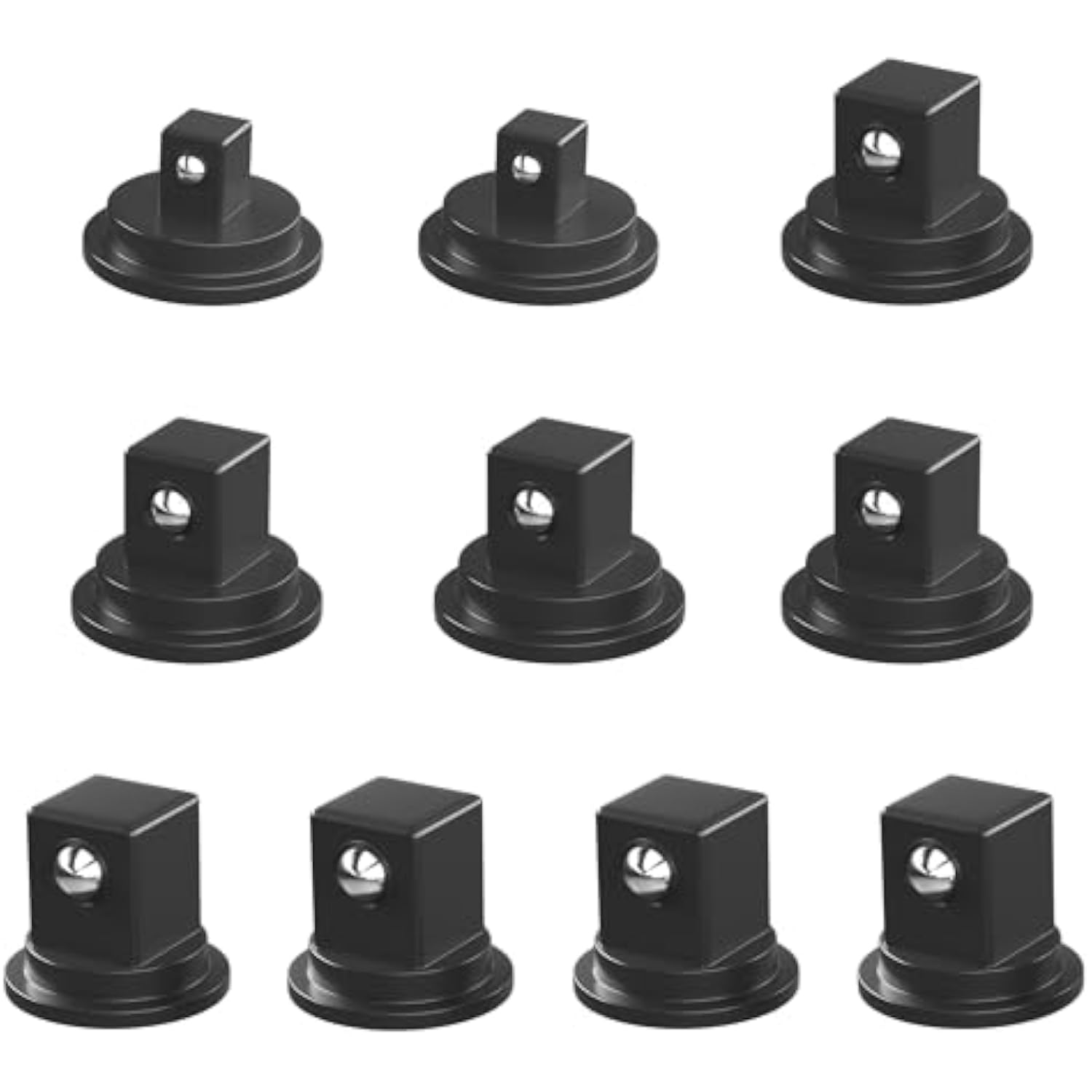 Black socket clips with metal insert and bolt-hole, 10-piece set