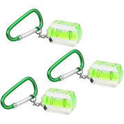 Three-pack mini bubble level keychains with green carabiners and neon vials