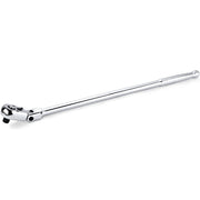 Shiny chrome extra-long flex-head ratchet wrench with open head and drive socket end