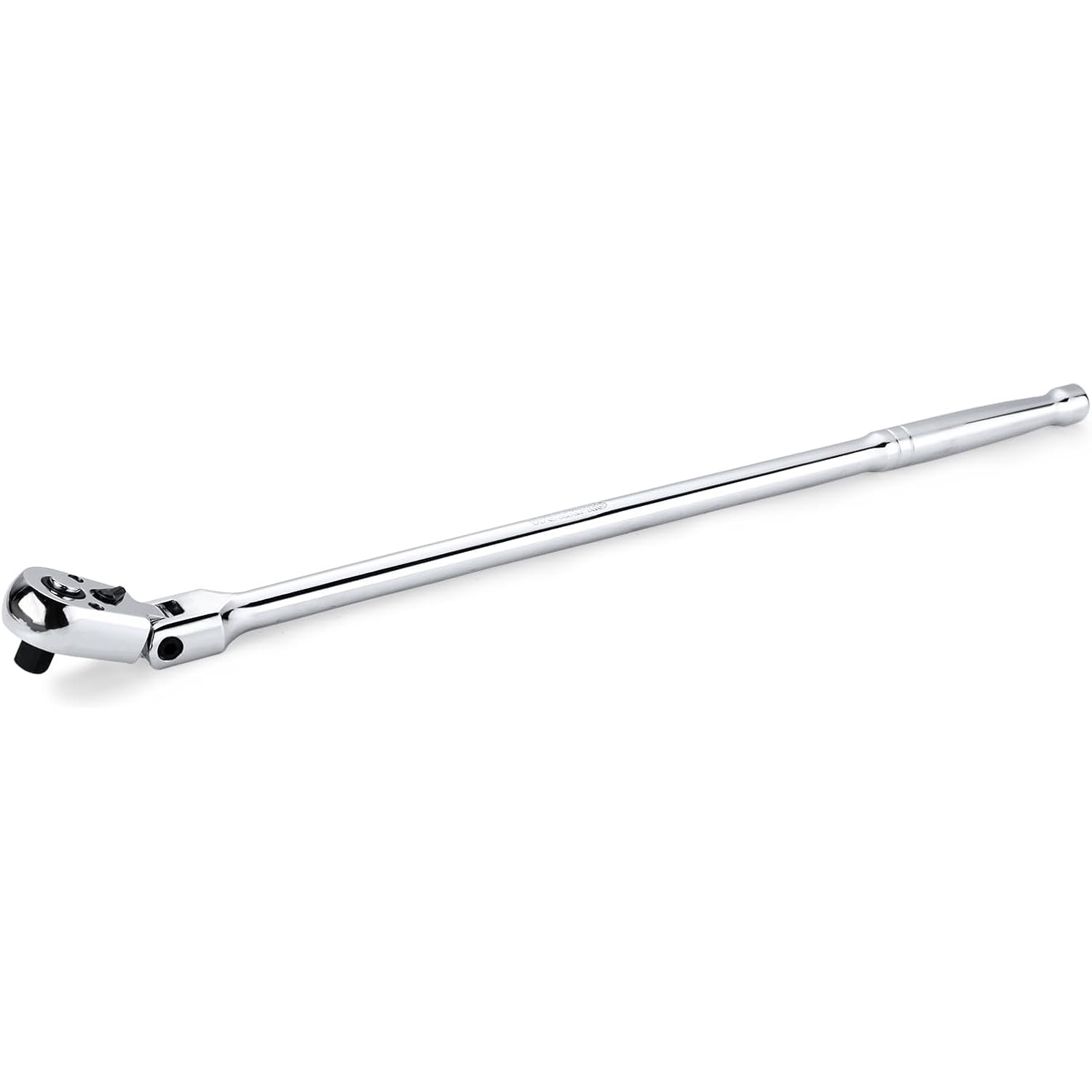 Shiny chrome extra-long flex-head ratchet wrench with open head and drive socket end