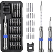 24-in-1 precision screwdriver set kit with storage case, two drivers, and base holder