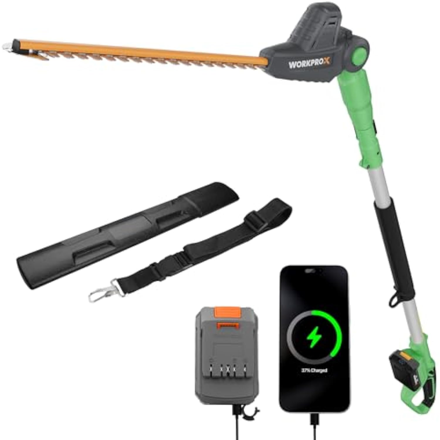 WORKPROX 20V Cordless Pole Hedge Trimmer, 9.2-Feet Reach, 11 Rotating Head