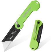 Green folding utility box cutter knife with SK5 blade and lanyard hole