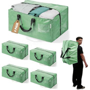 Green 4-pack foldable moving bags with zipper tops and black carry handles