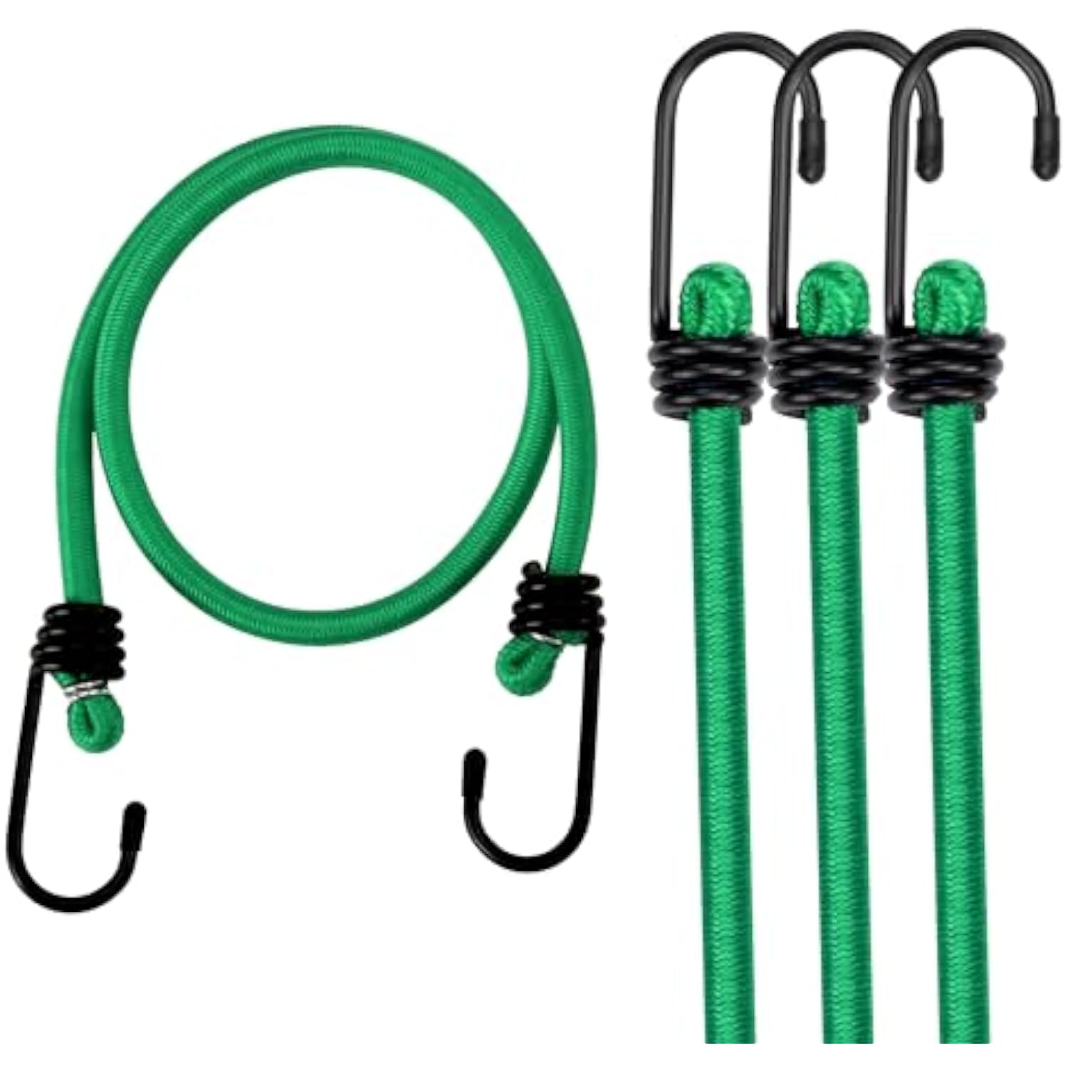 WORKPRO 24 Inch Bungee Cord with Hooks, 4 Pack Superior Rubber Heavy Duty Straps Strong Elastic Rope for Outdoor Tent, Luggage Rack, Camping, Cargo, RV, Bike, Transporting, Storage, Green
