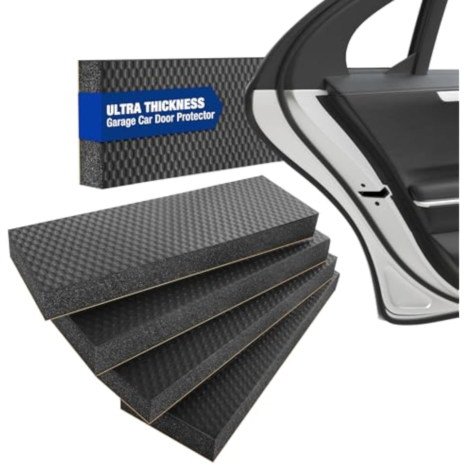 WORKPRO Garage Car Door Protector, 2 Pack Garage Wall Protector | 1.18” Ultra Thickness and Mesh Fabric Adhesive, Resilient NBR Foam Car Door Bumper Guards for Collision Protection