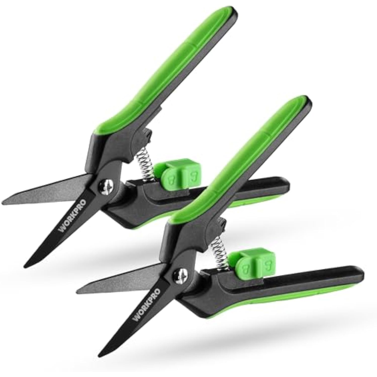 2-pack garden pruning shears with black-and-green grips and nonstick coated blades