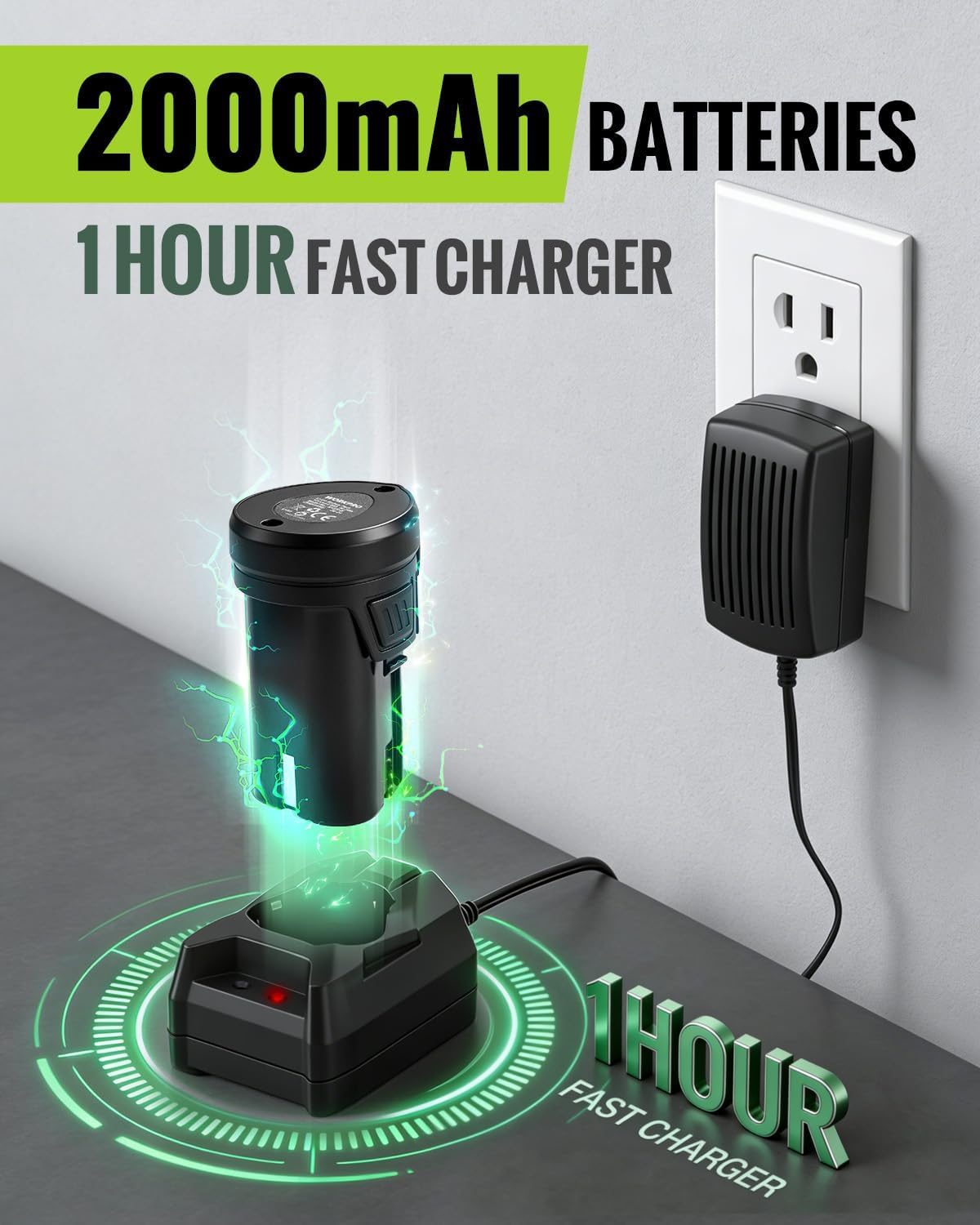 Cordless grass shear battery pack and 1-hour fast charger with plug-in charging head