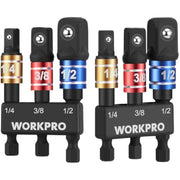 Two-row socket adapter set with 1/4, 3/8, and 1/2 drive adapters in black holder