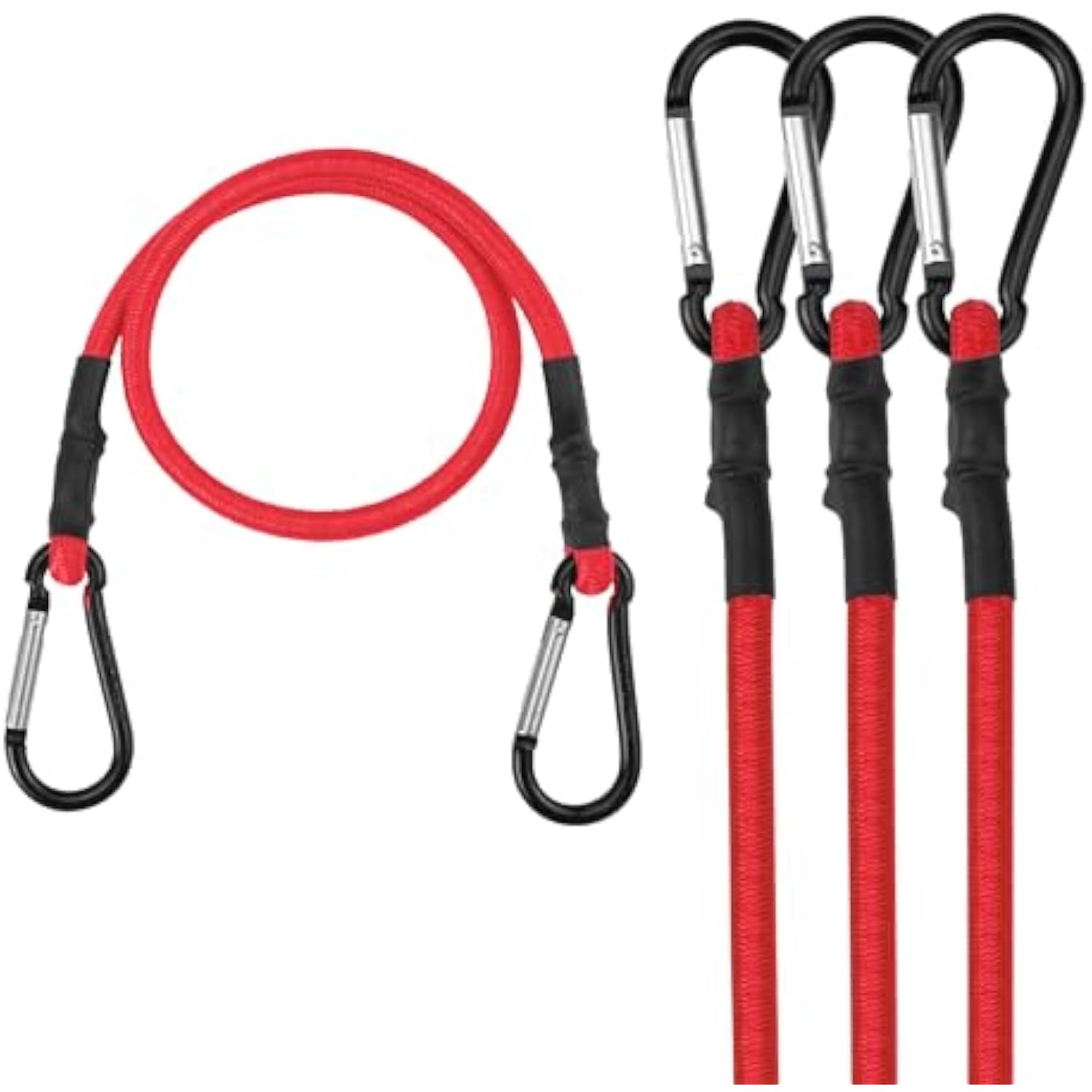 WORKPRO 24 Inch Bungee Cords with Hooks, 4 Pack Superior Rubber Heavy Duty Bungee Straps Strong Elastic Rope for Outdoor Tent, Luggage Rack, Camping, Cargo, RV, Bike, Transporting, Storage, Red