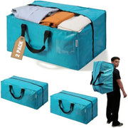 Blue heavy-duty moving storage bags set with zipper, carry handles, and straps