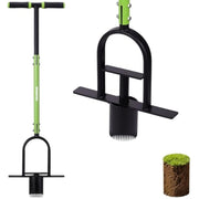 Green-and-black bulb planter with arched handle and serrated core-cutter base