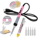 WORKPRO Soldering Iron Kit, 90W Soldering Gun with Digital Display, Iron Tips, 11-in-1 Adjustable Temperature Welding Kit for Electronic Repair, DIY Enthusiasts(110V US Plug,Pink)