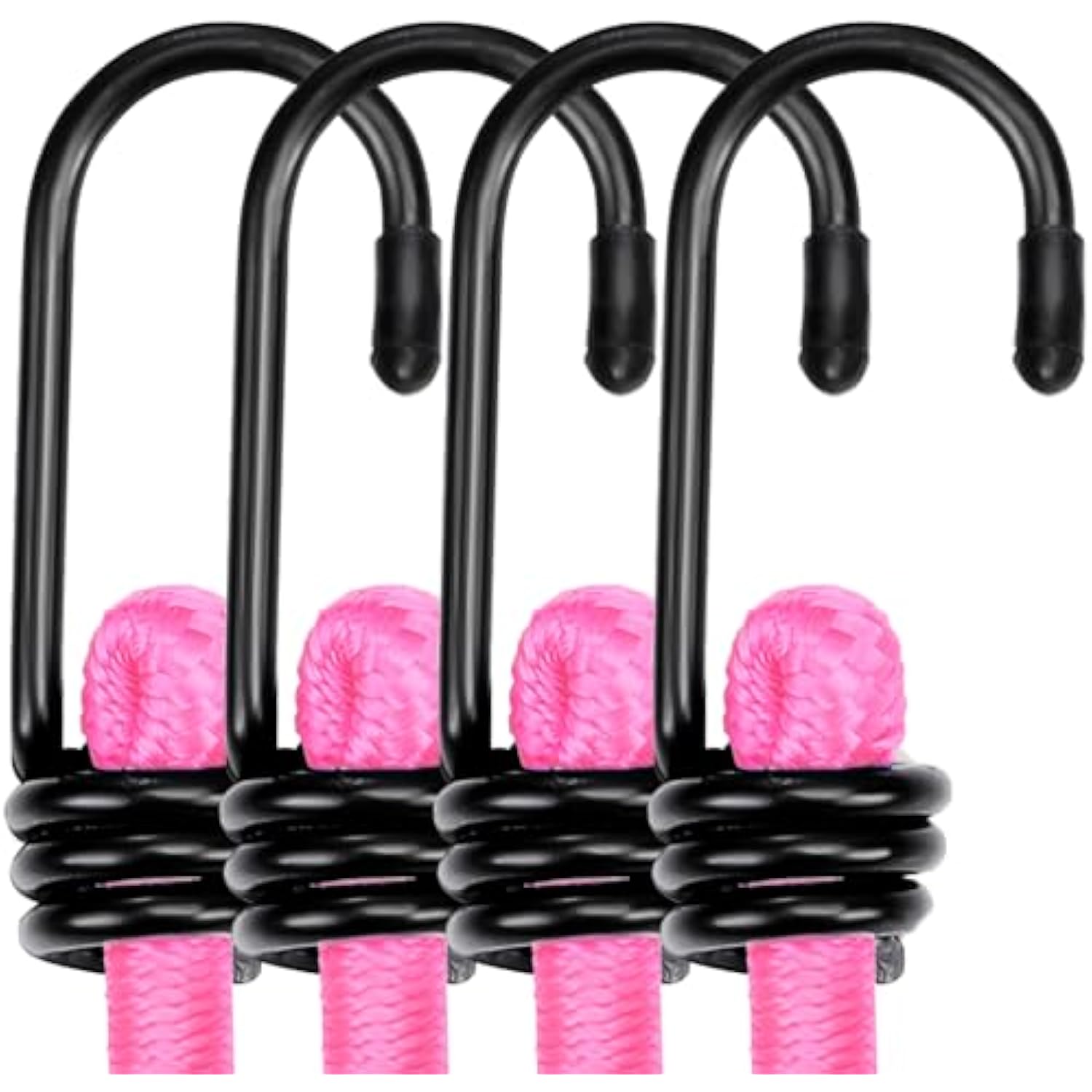 WORKPRO 24 Inch Bungee Cord with Hooks, 4 Pack Superior Rubber Heavy Duty Straps Strong Elastic Rope for Outdoor Tent, Luggage Rack, Camping, Cargo, RV, Bike, Transporting, Storage, Pink