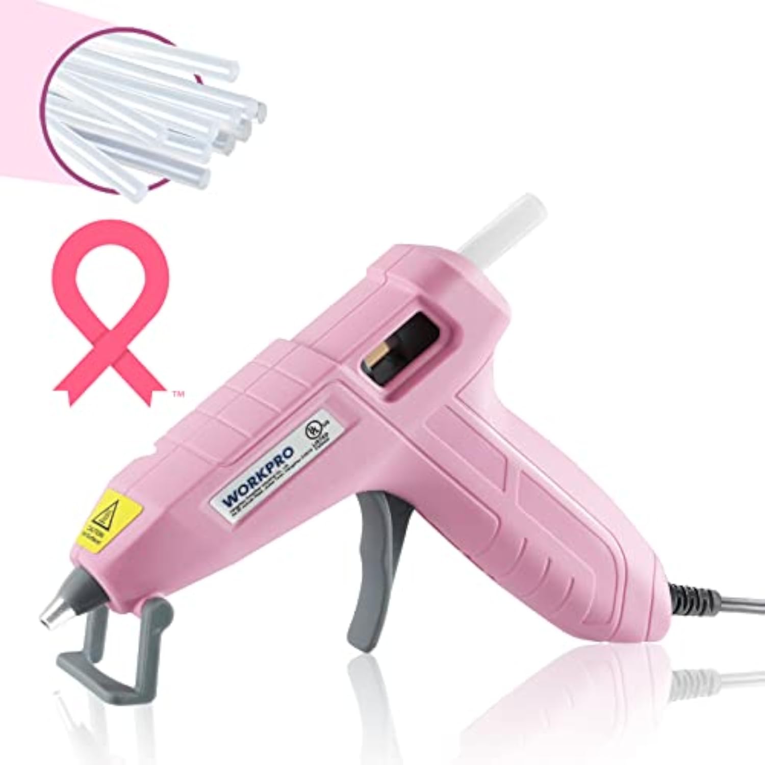 WORKPRO Mini Hot Glue Gun Kit with 20 Pcs Hot Glue Sticks - Pink Ribbon