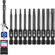 Tamper-resistant Torx bit set lineup of 10 S2 steel star bits with small storage case