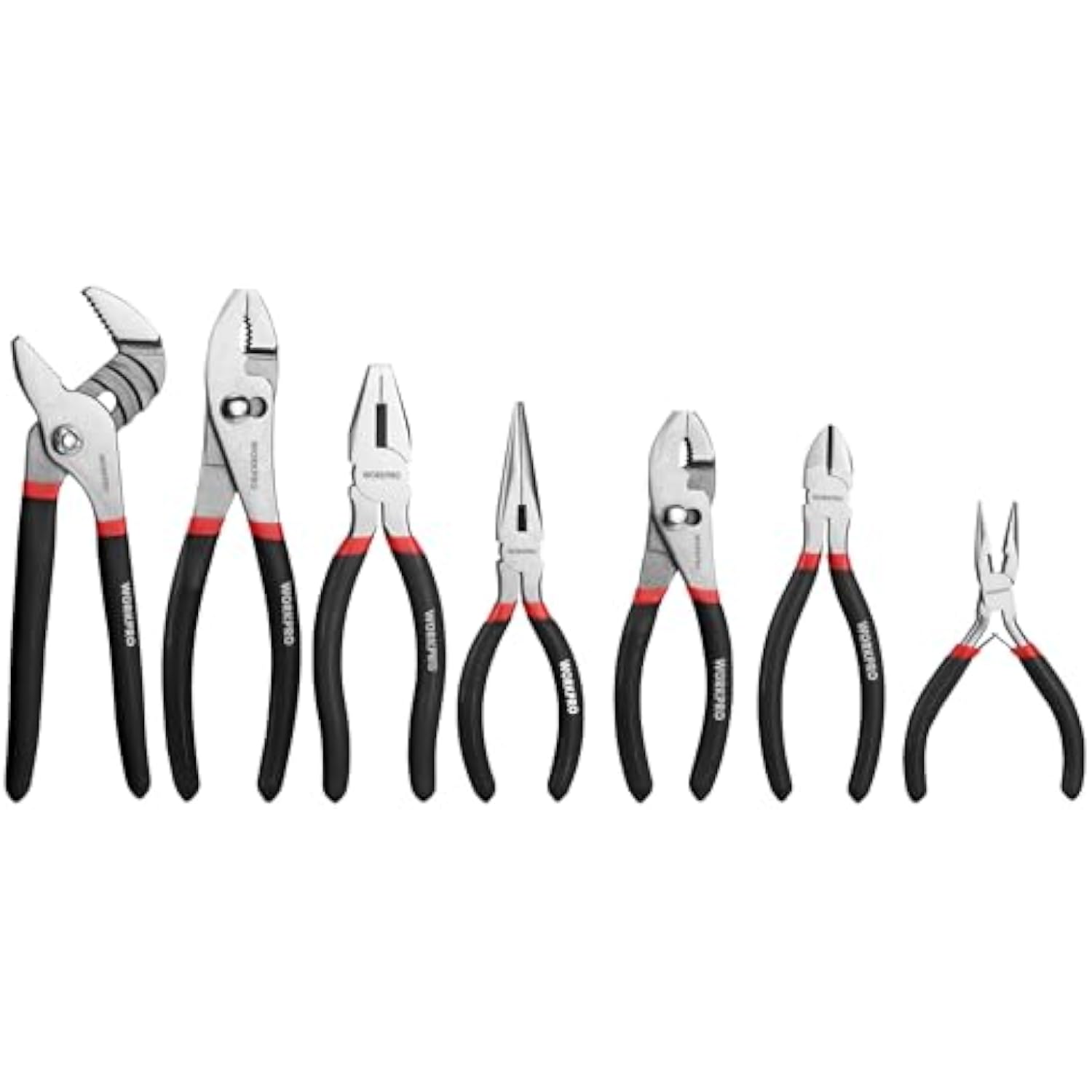 WORKPRO 7-piece Pliers Set, Black | Groove Joint Piler, Long Nose Piler, Slip Joint Piler, Linesman Piler, Diagonal Pliers for DIY & Home Use