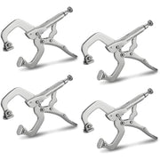 Four-view set of swivel-pad locking C-clamps with adjustable screws and gray handles