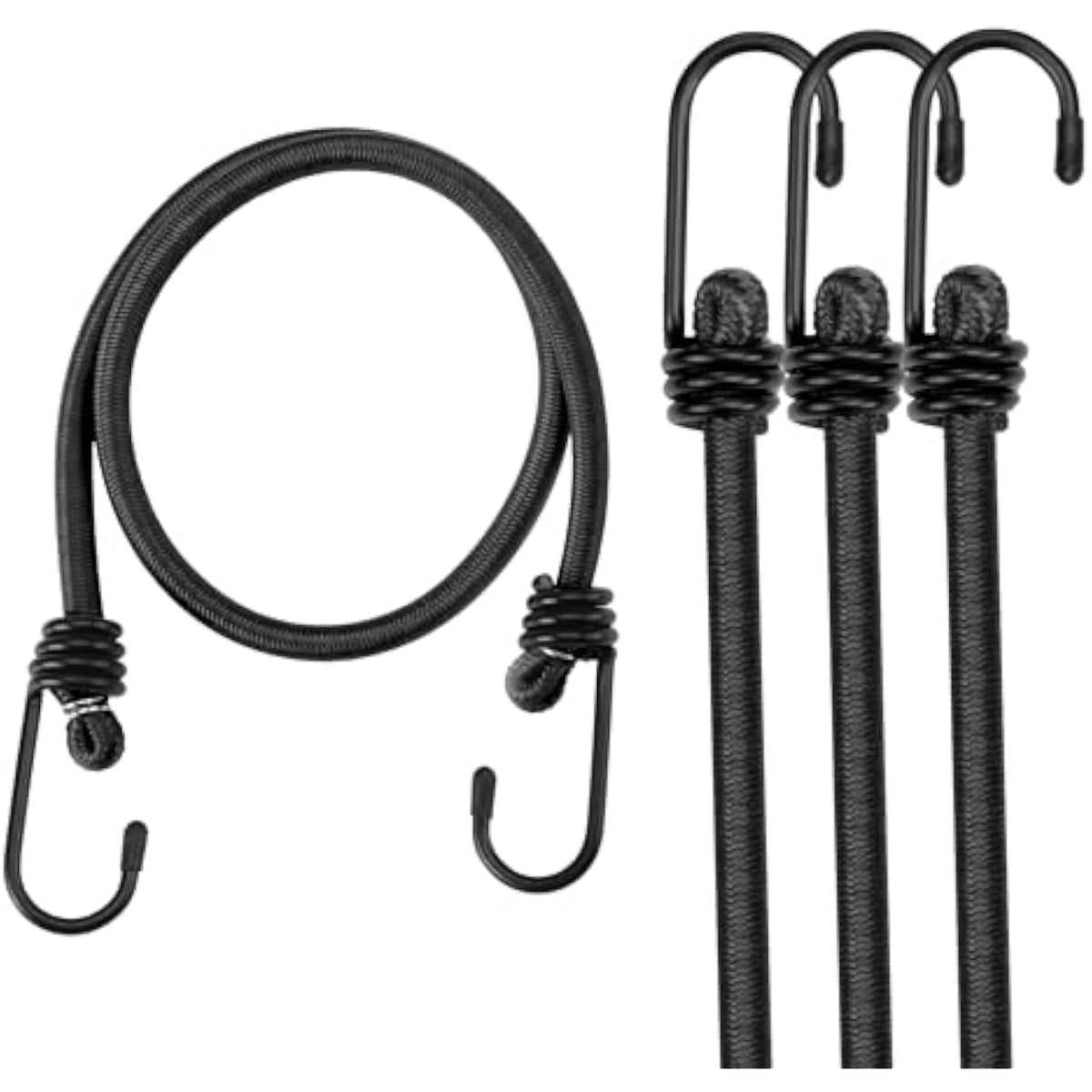 24 Inch Bungee Cord Hooks 4 Pack Superior Rubber Heavy Duty Straps Strong Elastic Rope Outdoor Tent Luggage Rack Camping Cargo RV Bike Transporting Storage