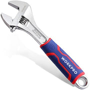 WORKPRO 10-inch adjustable wrench with chrome jaws and blue anti-slip TPR grip