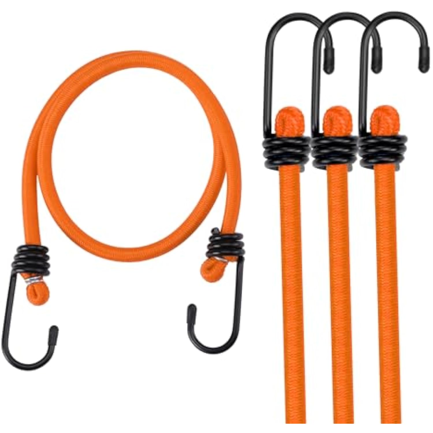 WORKPRO 24 Inch Bungee Cord with Hooks, 4 Pack Superior Rubber Heavy Duty Straps Strong Elastic Rope for Outdoor Tent, Luggage Rack, Camping, Cargo, RV, Bike, Transporting, Storage, Orange