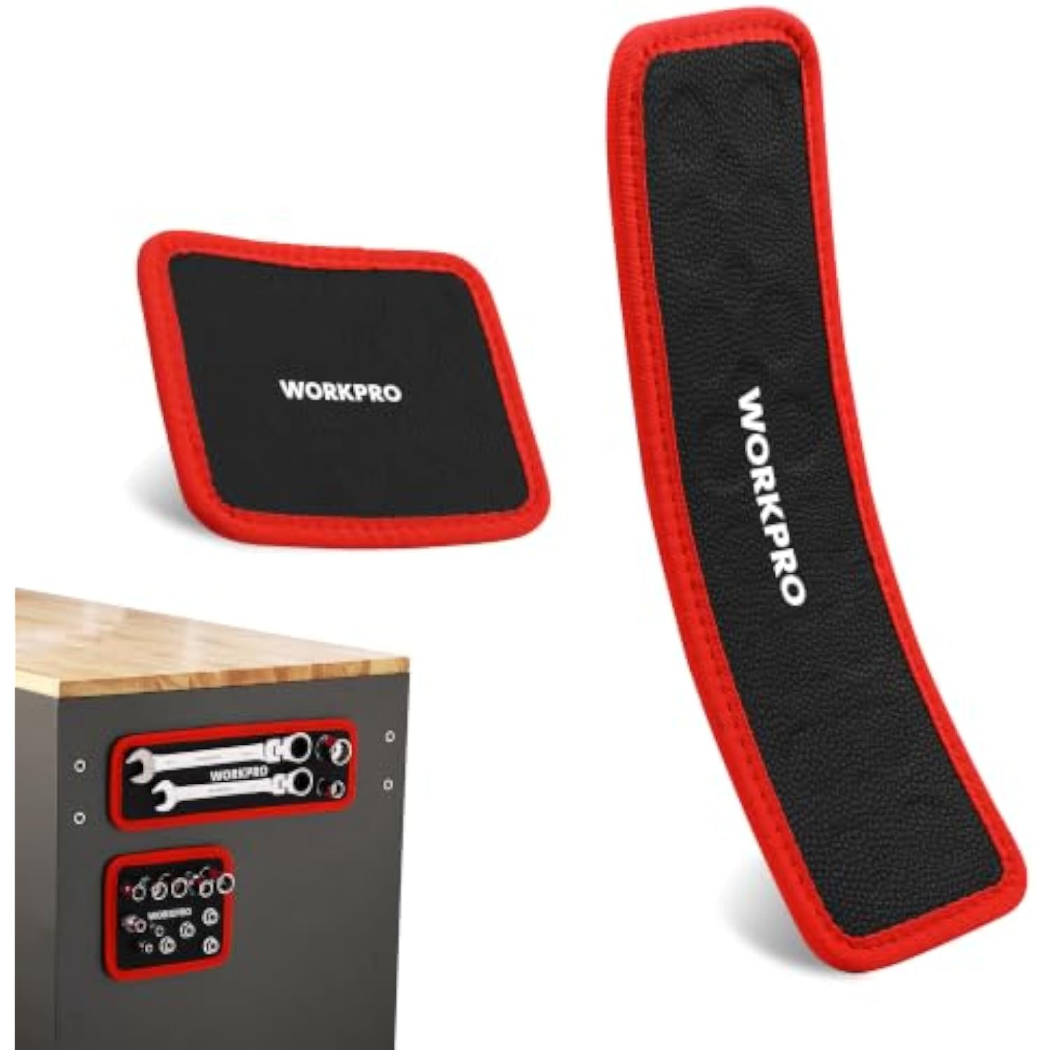 Compact red-and-black magnetic tool holder pads with vertical long pad and small square pad