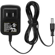 Black AC power adapter with coiled replacement charger cord and 2-prong plug