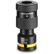 1/4in square to 1/4in hex impact socket adapter, black knurled body with yellow ring