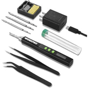 Soldering iron kit accessories: soldering iron pen, tips, sponge, tweezers, and case