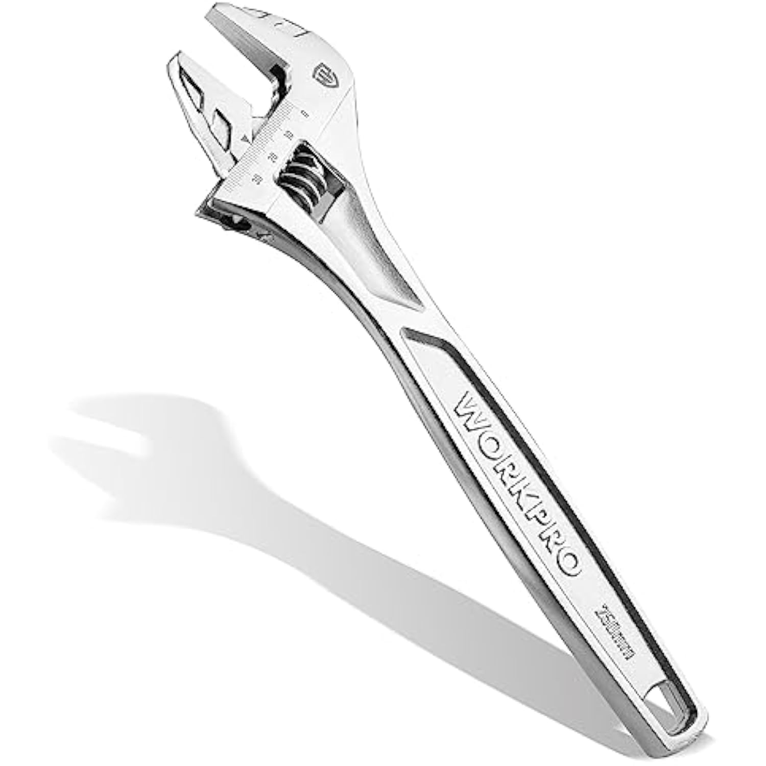 Chrome adjustable wrench with etched scale and adjustable jaw